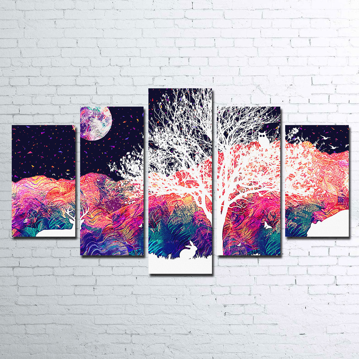 Stunning Abstract Moon Over Wildlife Wall Art for Home Decor