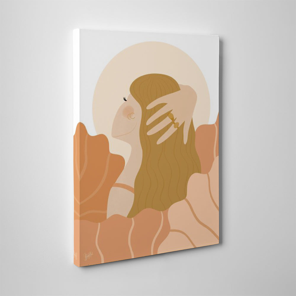 Enchanting Girl Dreaming In Soft Peach Colors Wall Art - Ideal for Home Decor