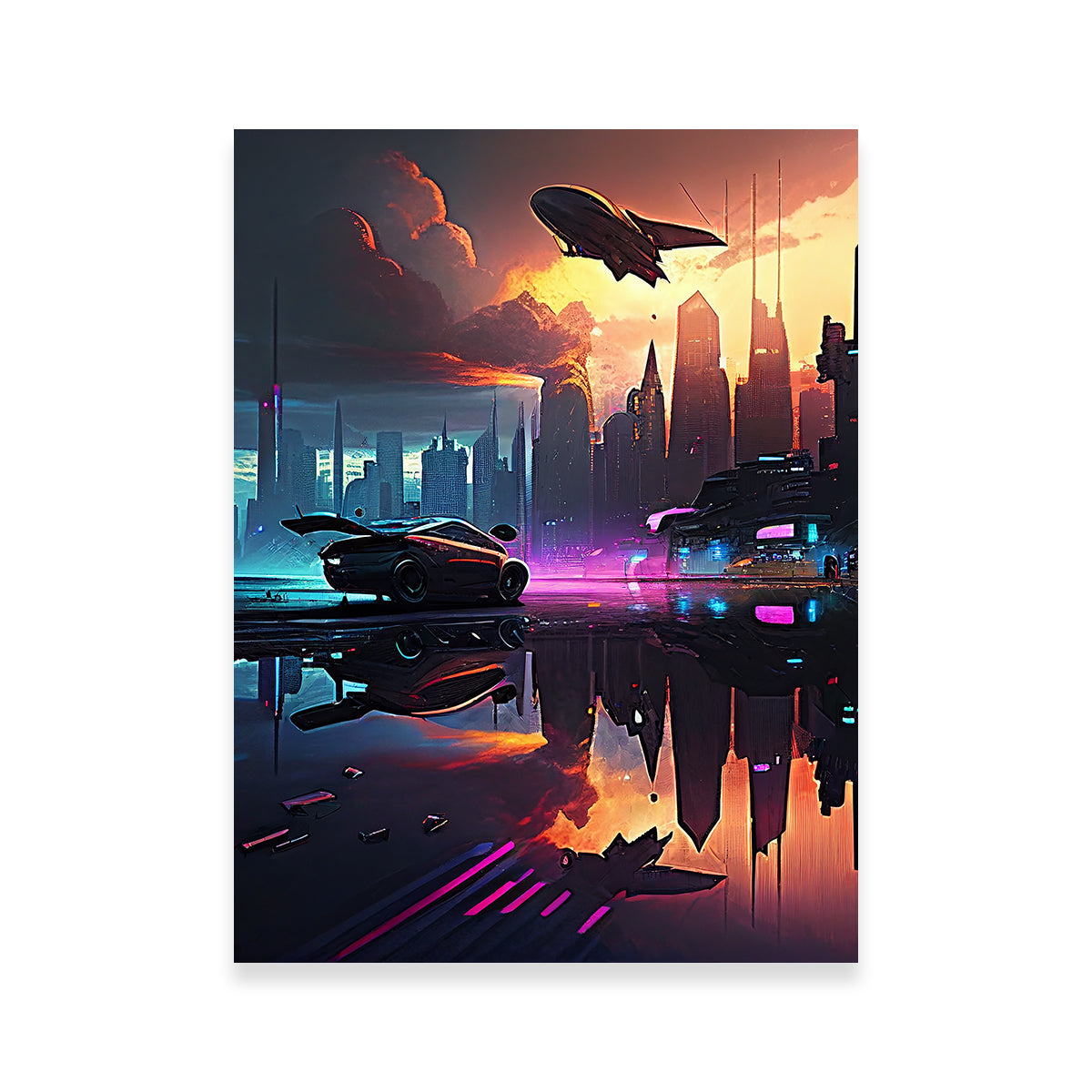 Stunning Patrol Over the Cyber Metropolis Wall Art for Modern Decor