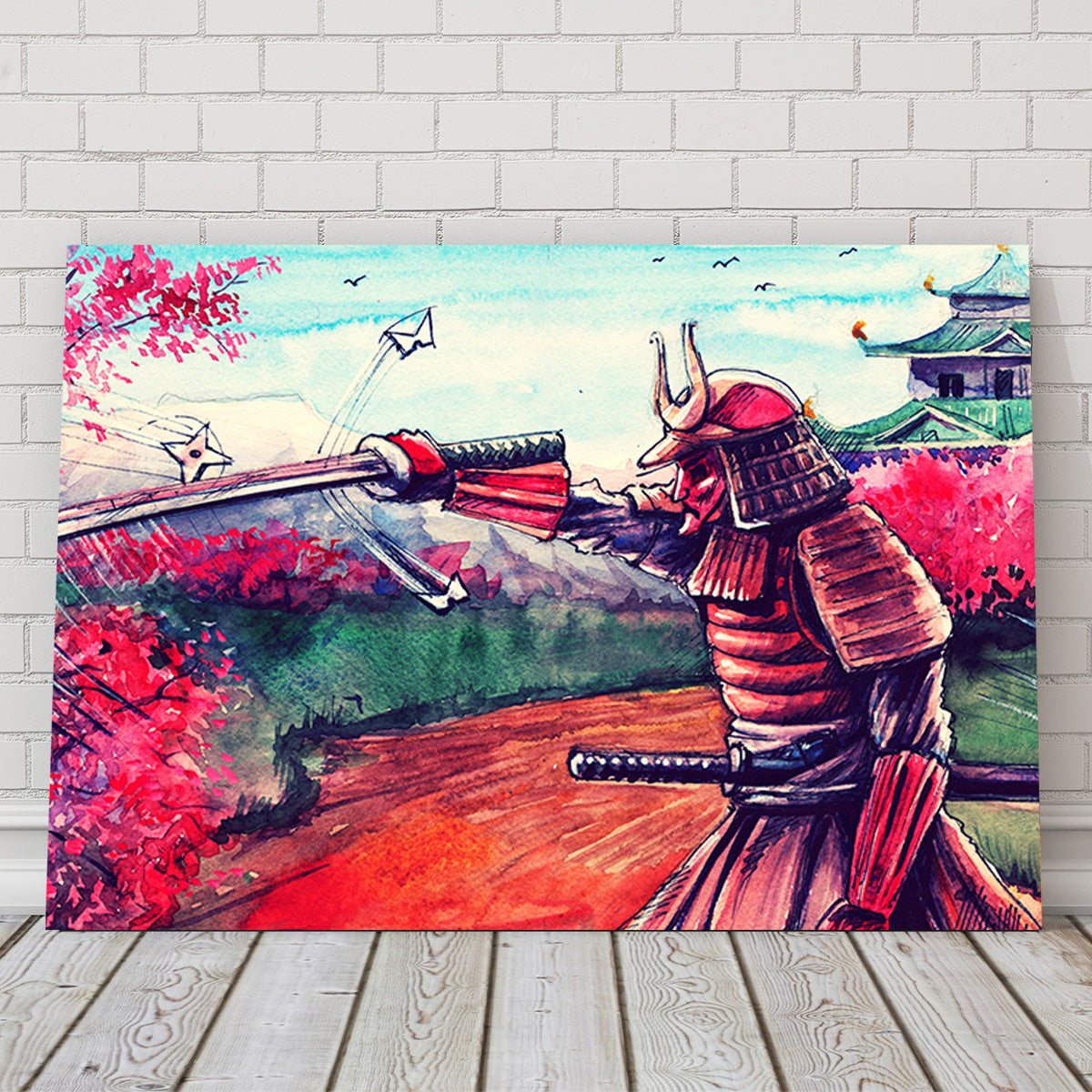 Authentic Japanese Samurai Inspired Watercolor Wall Art for Stunning Home Decor