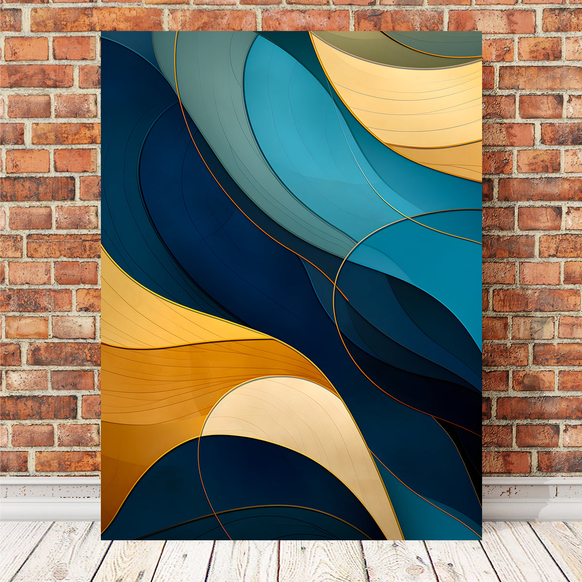 Abstract Blue Gold Waves 42 Wall Art - Stunning Sustainable Canvas Print
