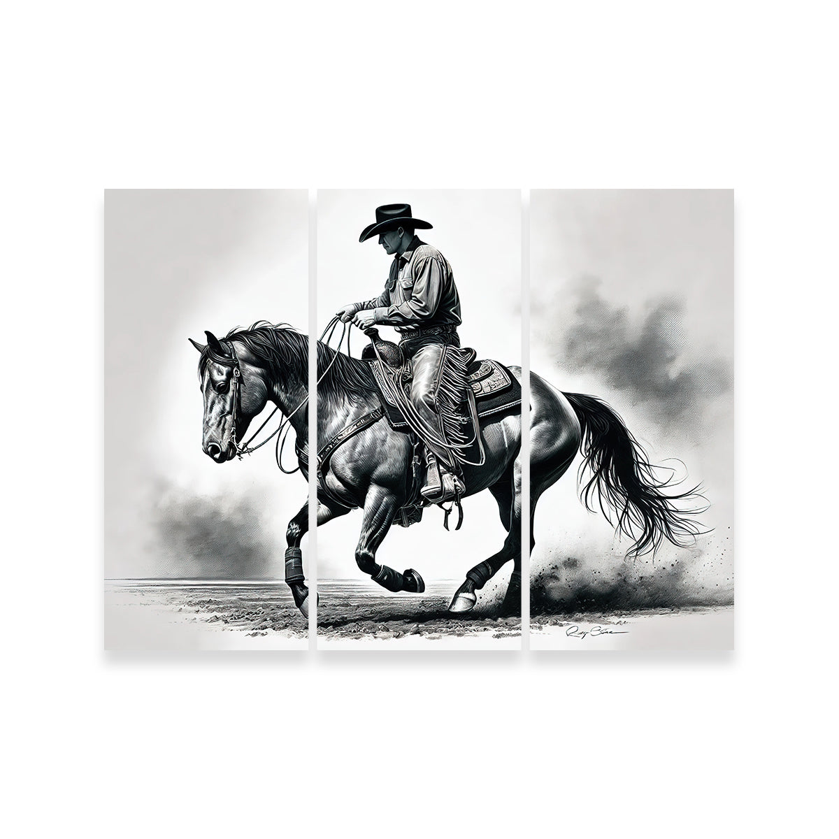 Stunning Grayscale Horse and Cowboy Wall Art for Rustic Decor