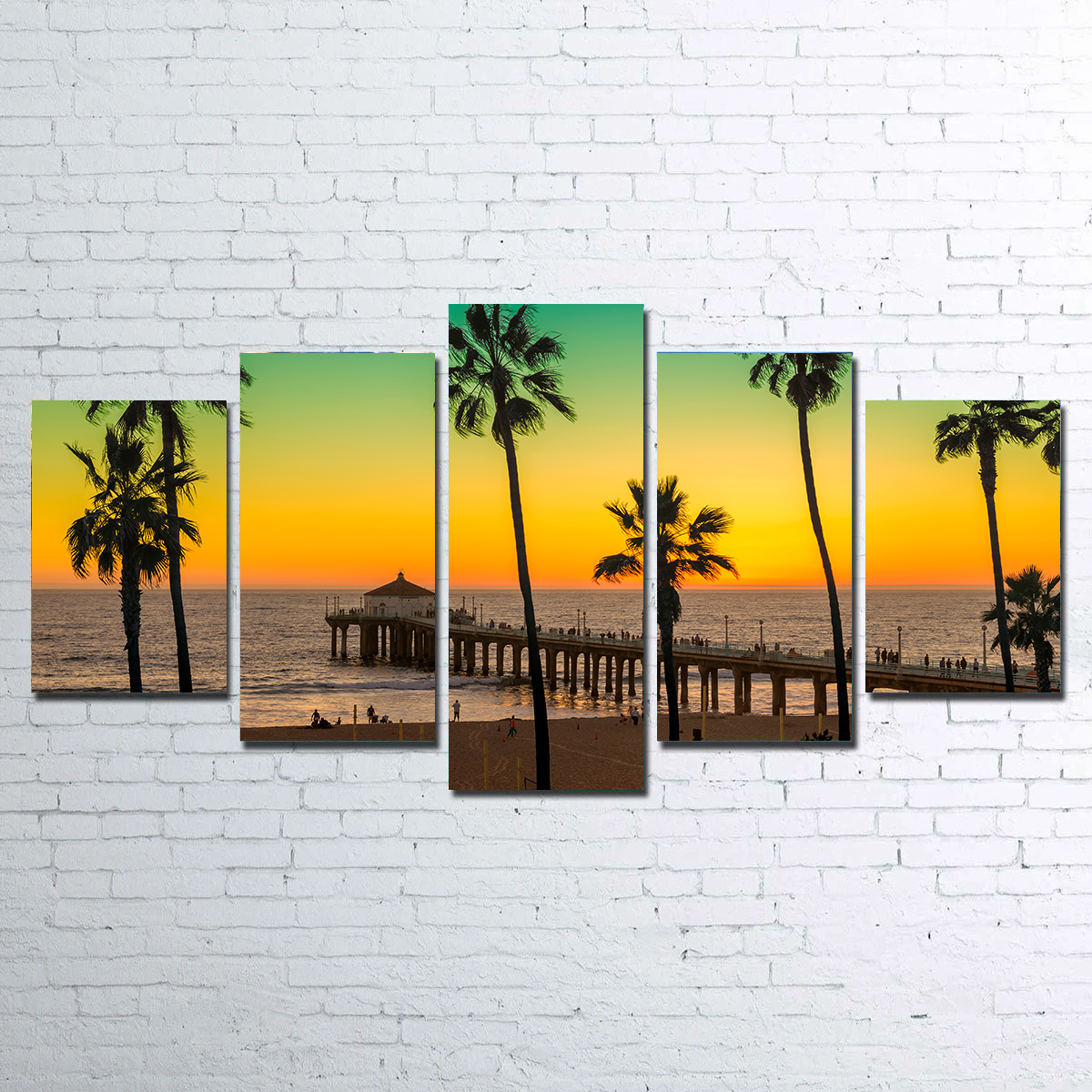Exquisite Palm Trees and Pier on Manhattan Beach Wall Art for Stunning Home Decor