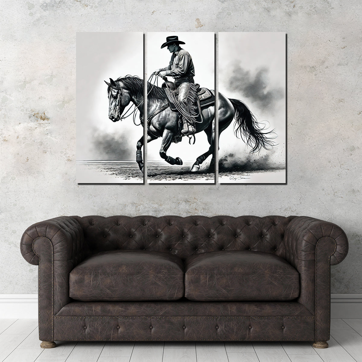 Stunning Grayscale Horse and Cowboy Wall Art for Rustic Decor