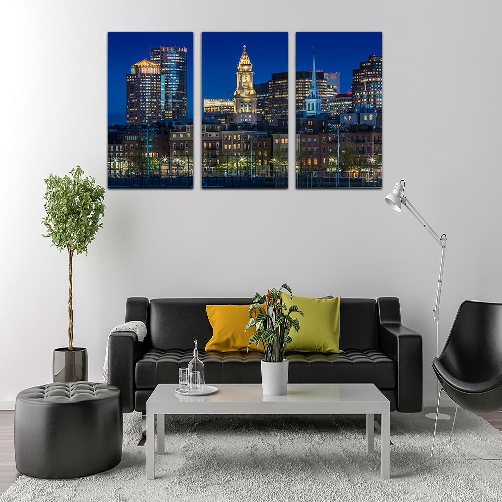 Stunning Boston Evening Skyline of North End & Financial District Wall Art for Your Home Decor