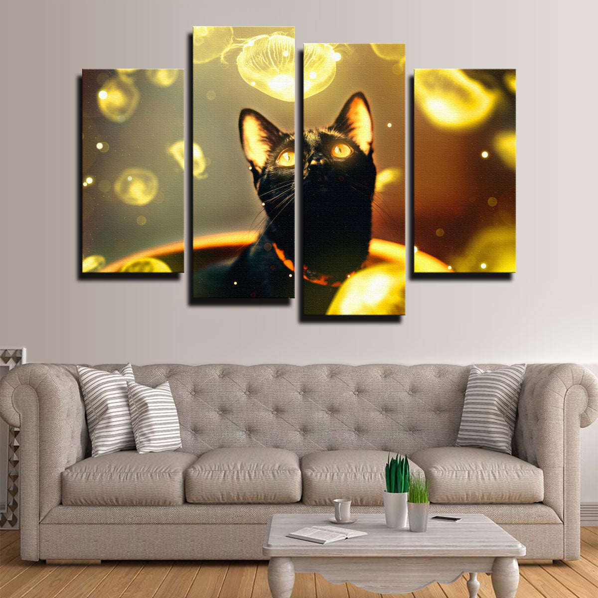 Stunning Black Cat With Jellyfish Wall Art by Manuel Luces