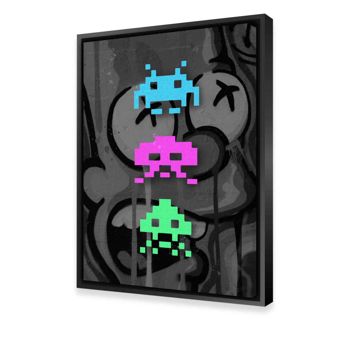 Stunning 3 Space Invaders Graffiti Wall Art by Stephen Chambers