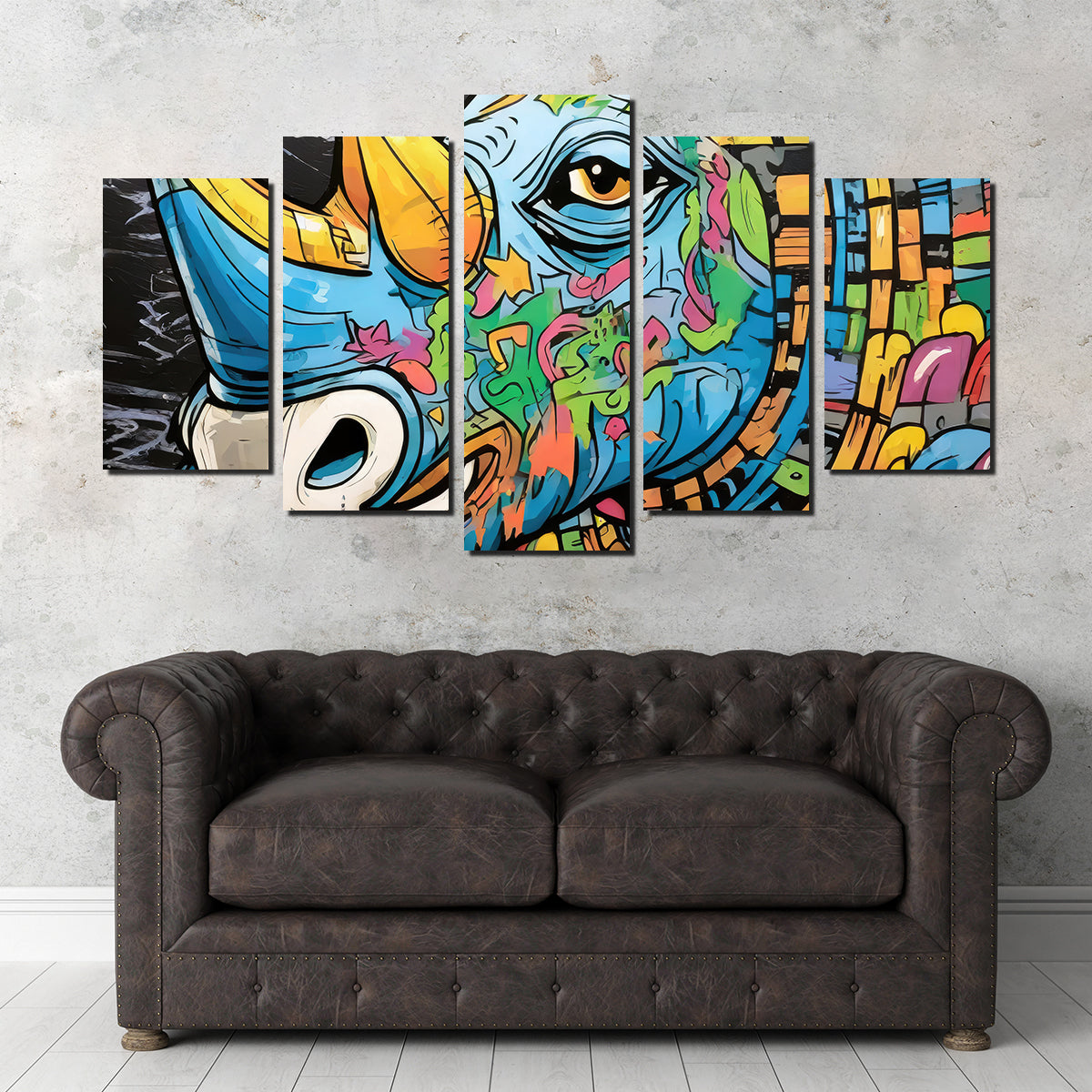 Stunning Rhino Graffiti Wall Art by Stephen Chambers