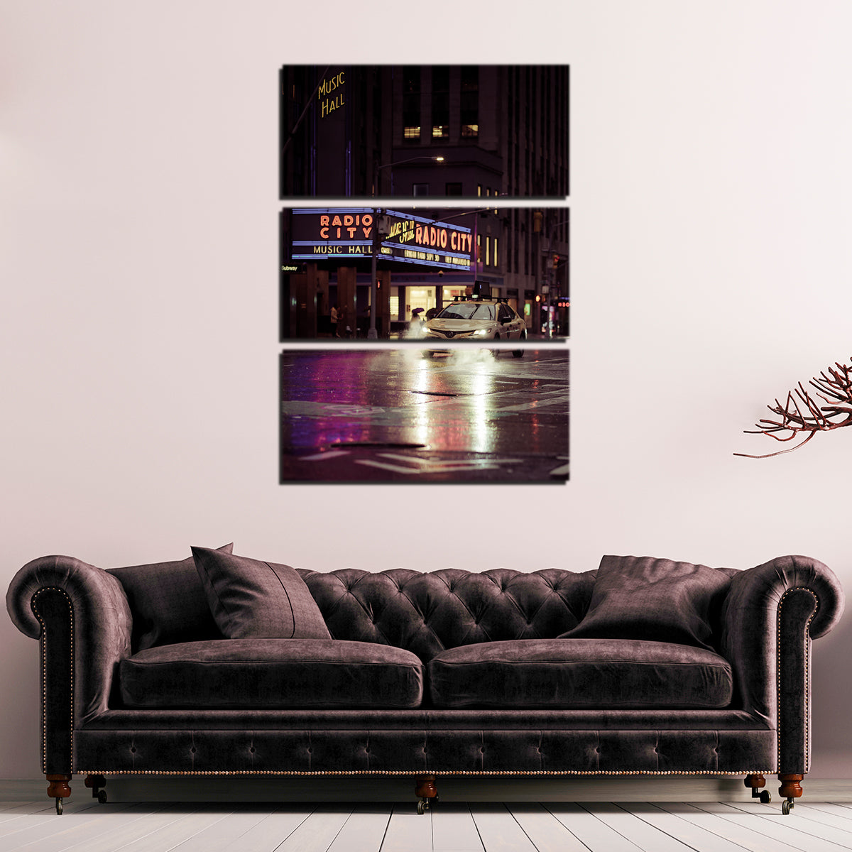 Stunning Radio City Rainy Yellow Cab Wall Art for Home Decor