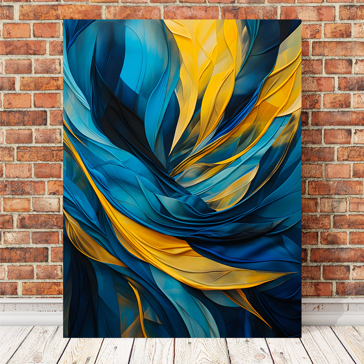 Abstract Blue Gold Feather 1 Wall Art - Museum Quality Canvas Print