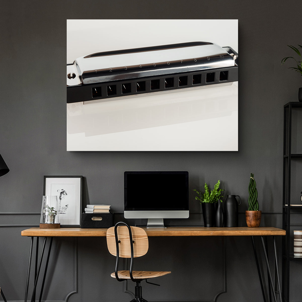 Harmonica Wall Art - Stunning Sustainable Pine Wood Frame Canvas