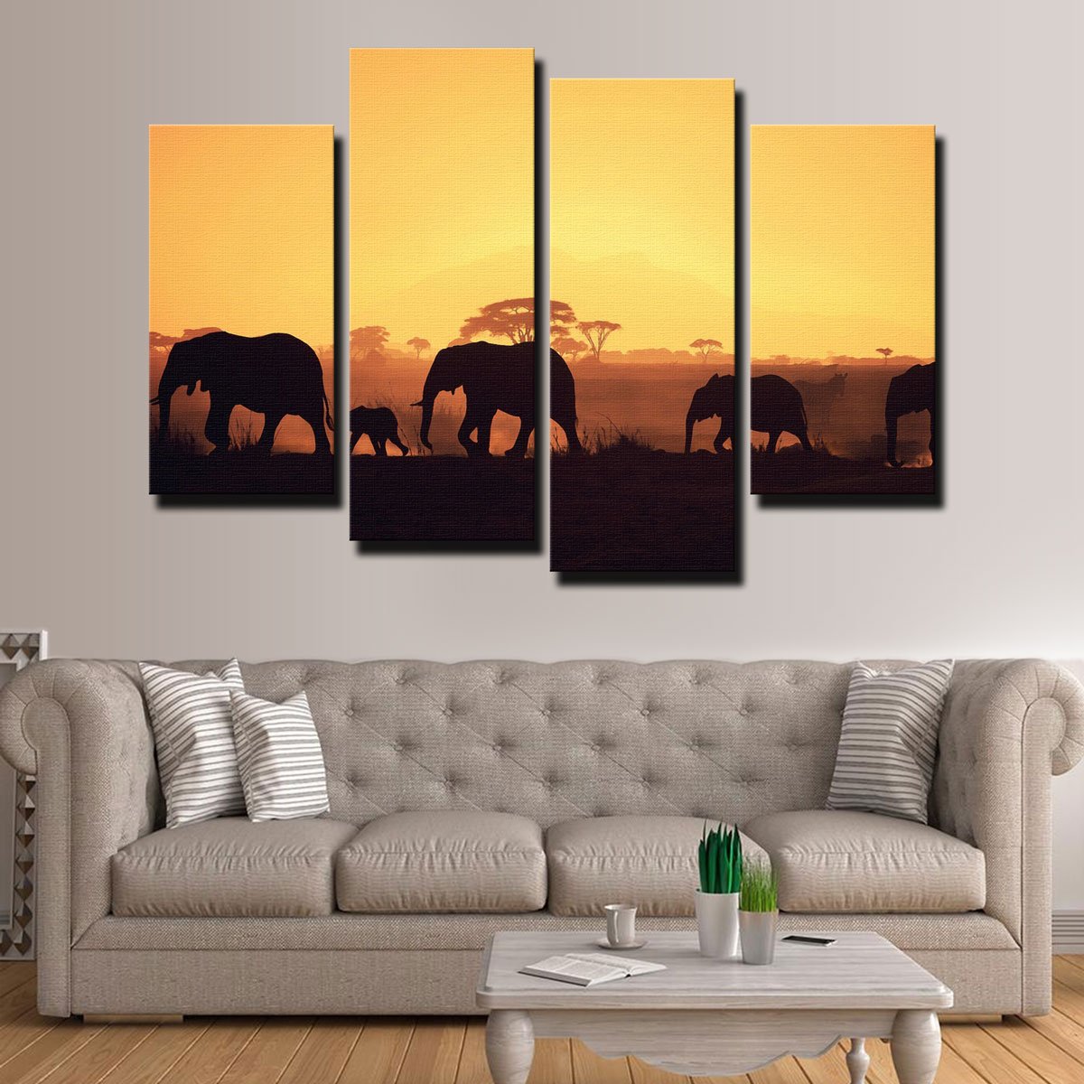 Stunning Elephants Walking Wall Art for Home Decor
