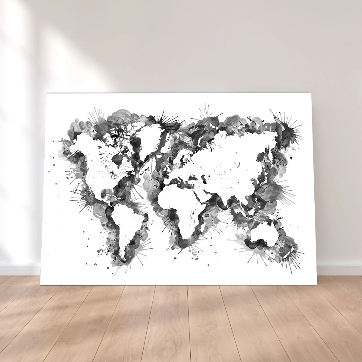 Stunning Grey Splatter World Map Wall Art for Home Decor