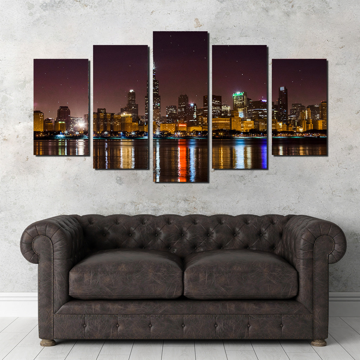 Stunning Chicago Skyline at Night Wall Art for Home Decor