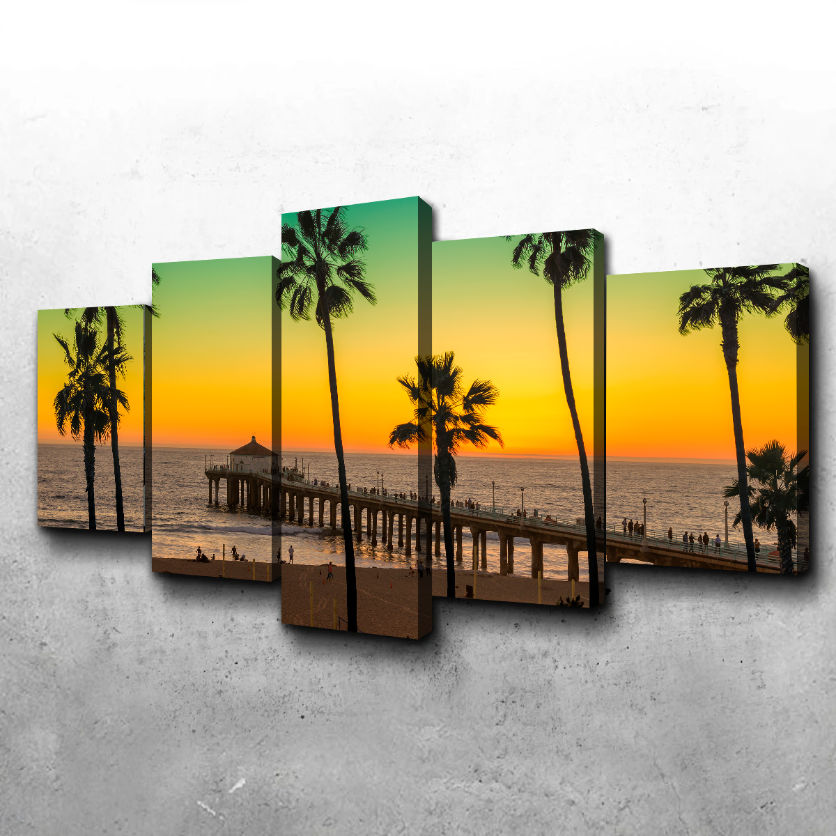 Exquisite Palm Trees and Pier on Manhattan Beach Wall Art for Stunning Home Decor