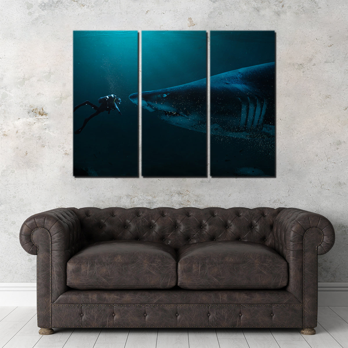 Stunning Diver and Shark Wall Art by Milos