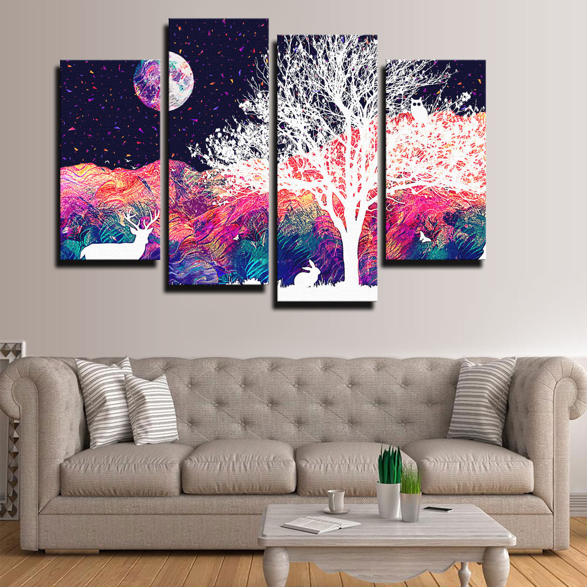 Stunning Abstract Moon Over Wildlife Wall Art for Home Decor