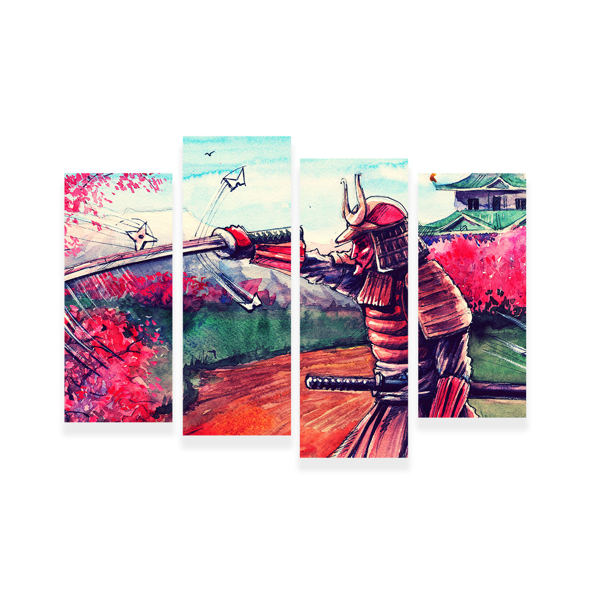 Authentic Japanese Samurai Inspired Watercolor Wall Art for Stunning Home Decor