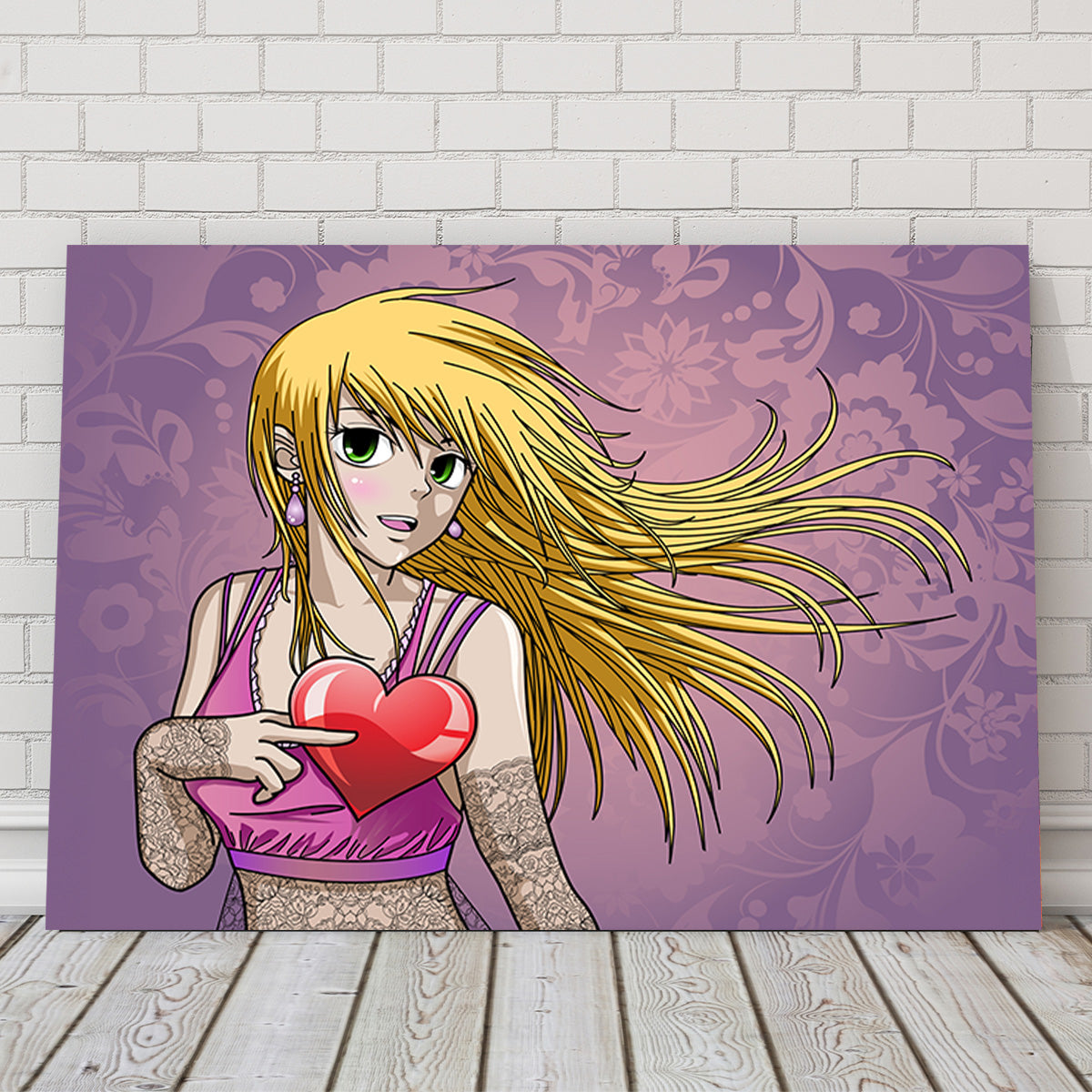Charming Girl Holding Heart Wall Art