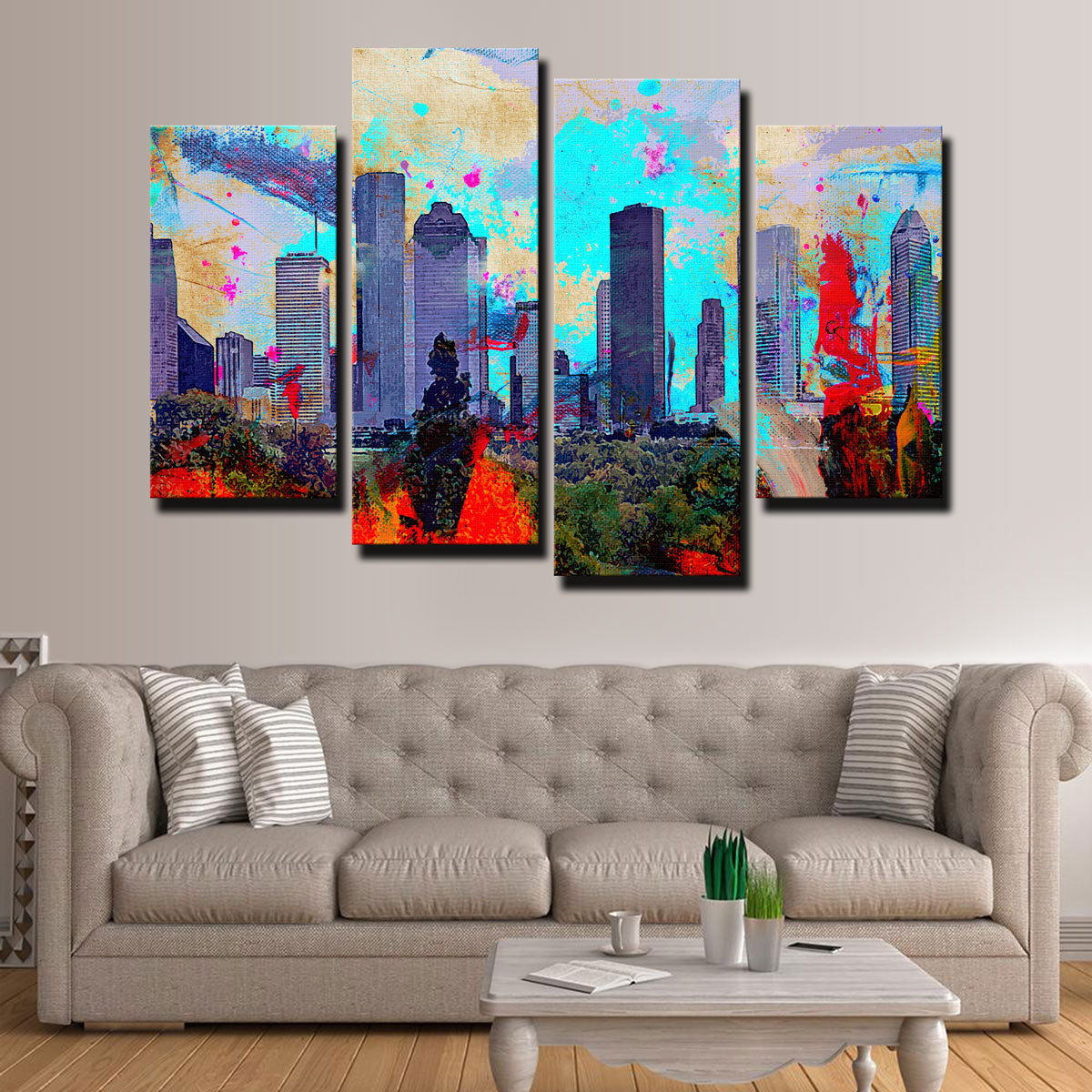 Stunning Abstract Houston Skyline Wall Art for Striking Home Decor
