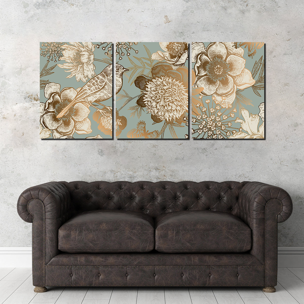 Exquisite Golden Flowers Pattern Wall Art for Stunning Home Decor