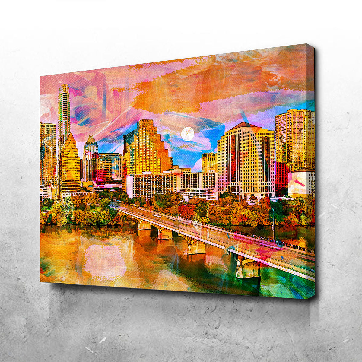 Stunning Abstract Moon Over Austin Wall Art for Home Decor