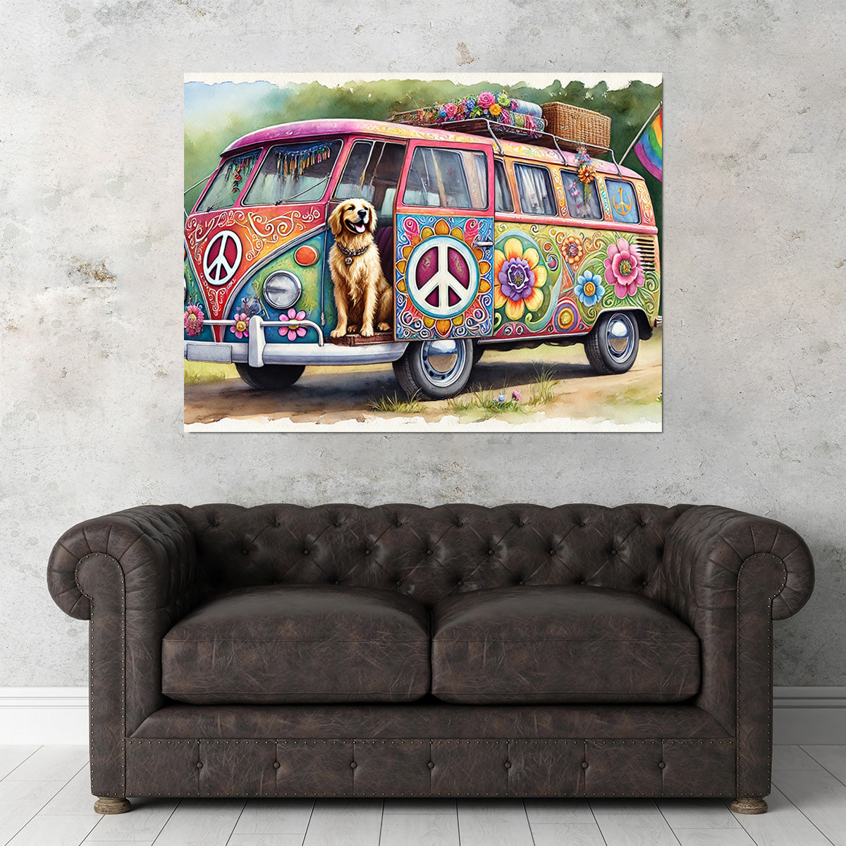 Charming Hippie Van with a Dog Wall Art for a Unique Home Decor