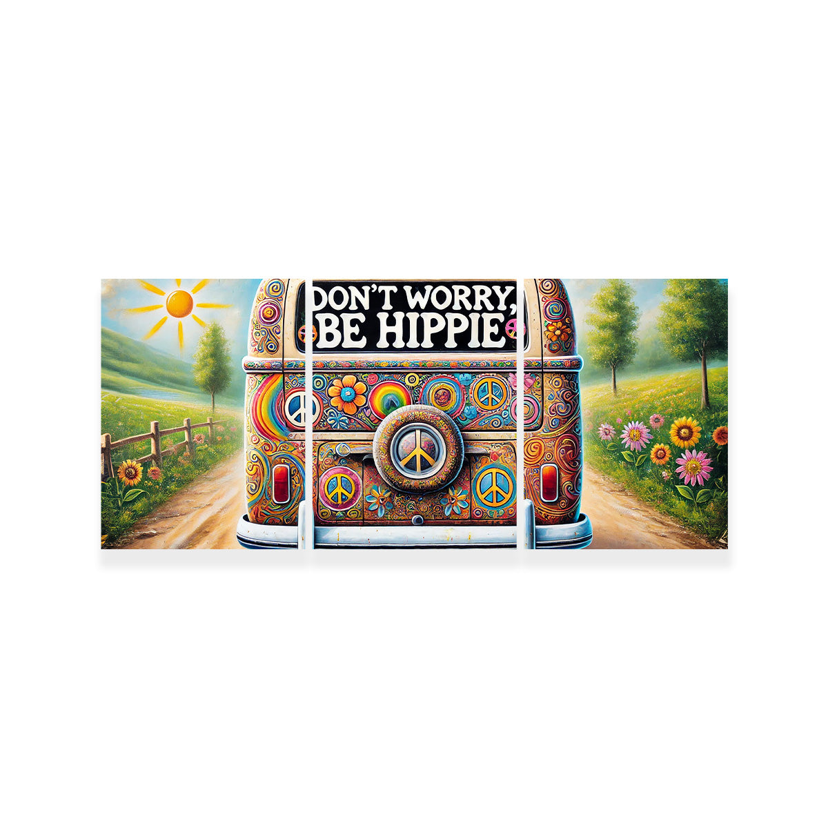 Stylish DON'T WORRY, BE HIPPIE Hippie Van Wall Art for Your Home Decor