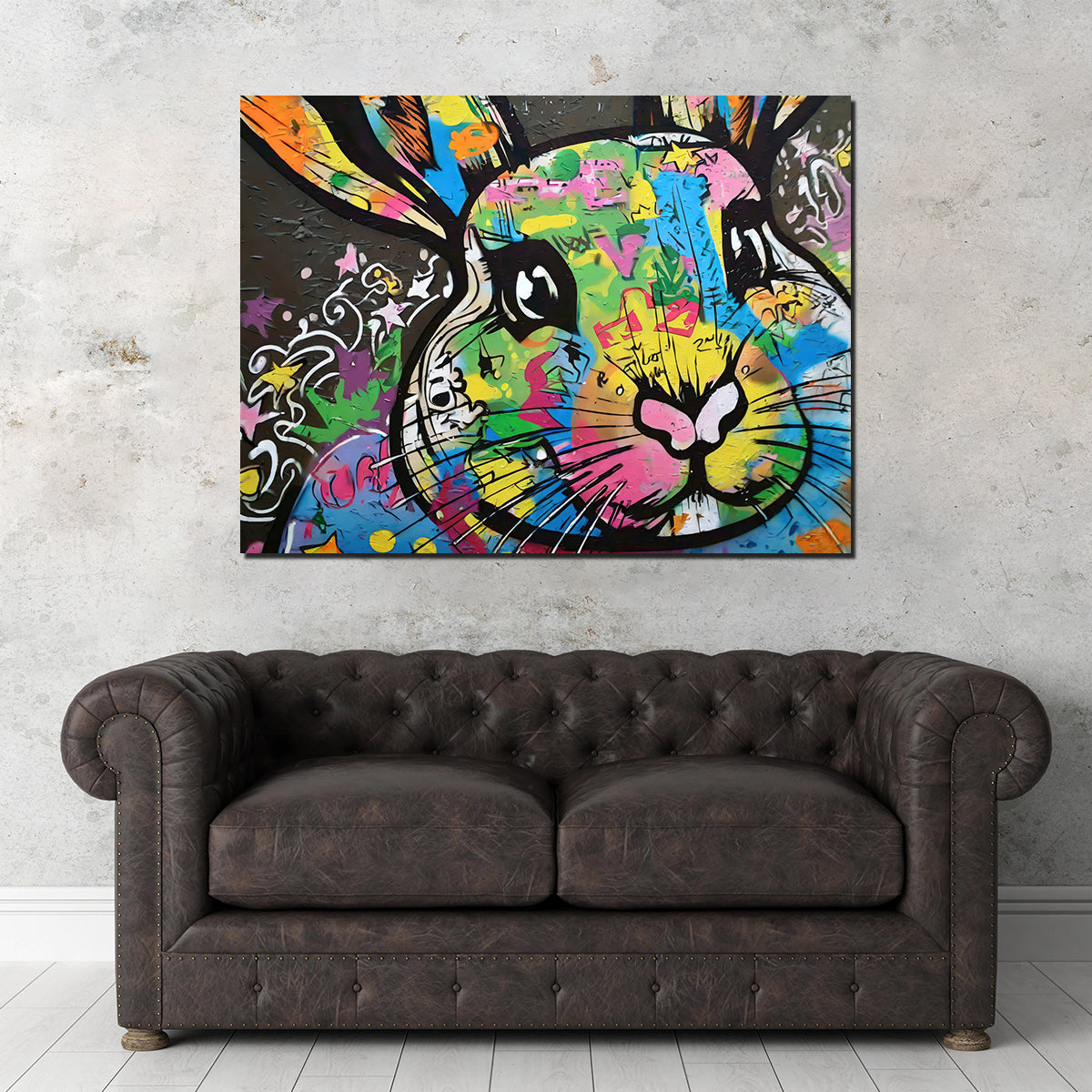 Eye - catching Rabbit Graffiti Wall Art by Stephen Chambers