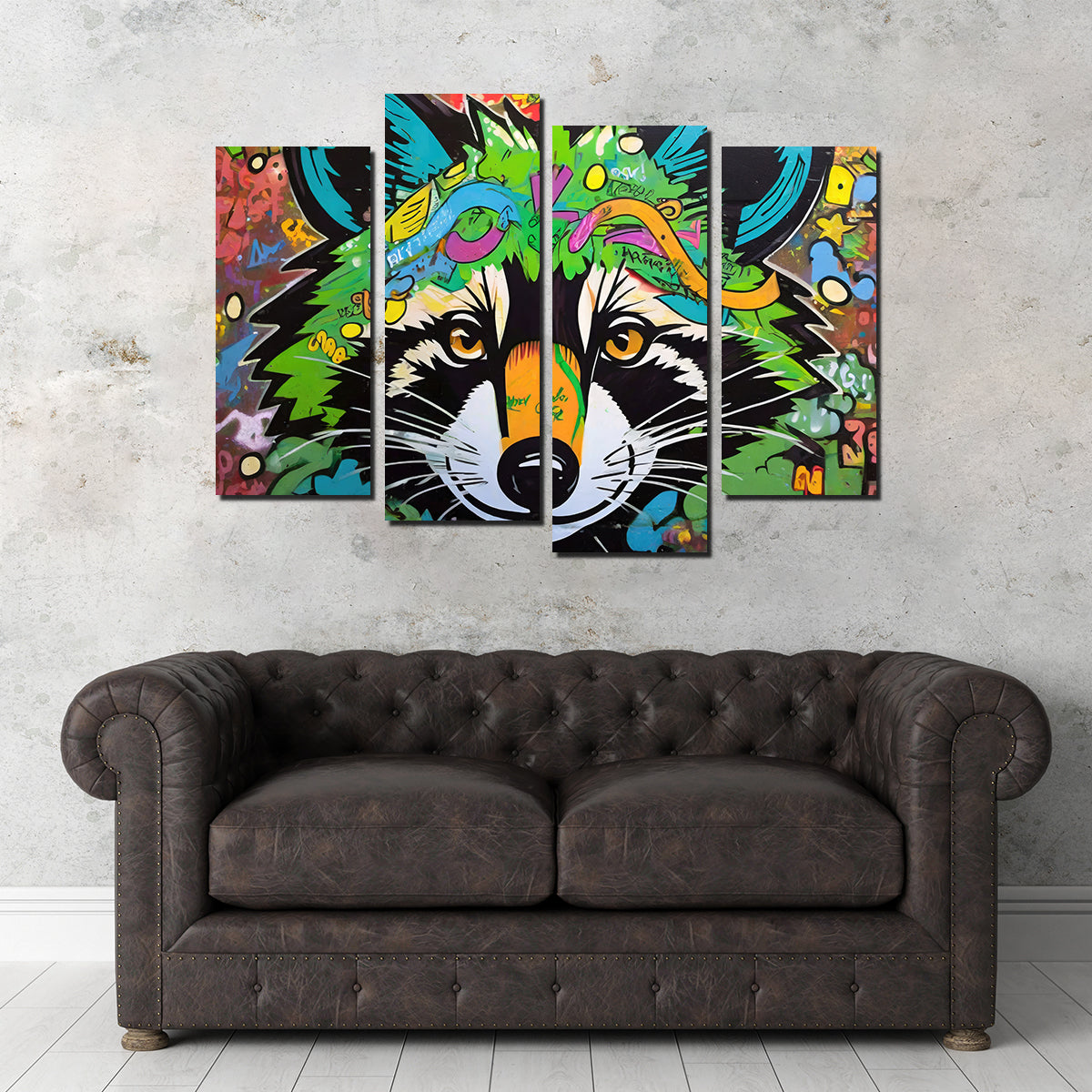 Unique Raccoon Graffiti Wall Art by Stephen Chambers