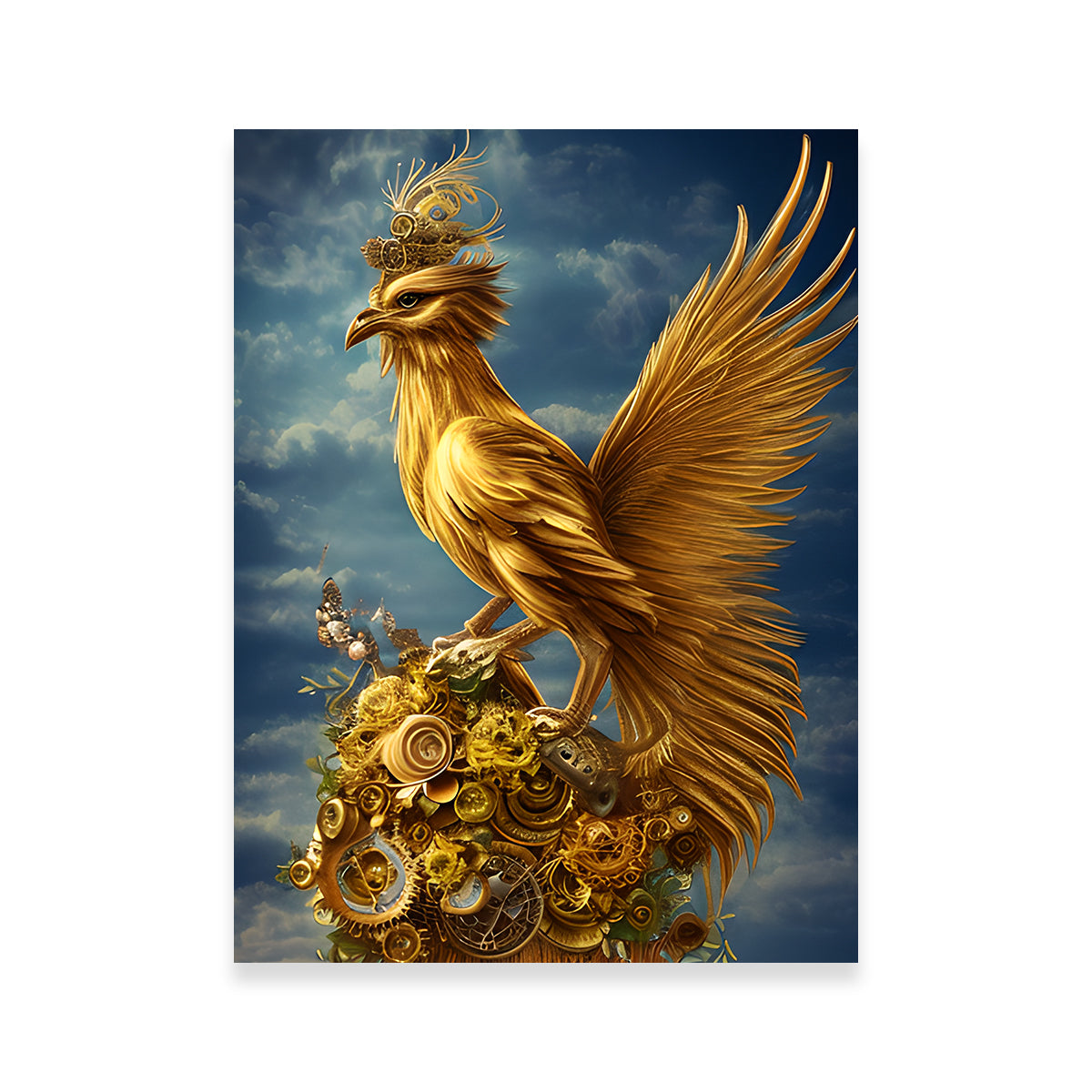 Exquisite Golden Phoenix Bird Wall Art by Dina Rolle