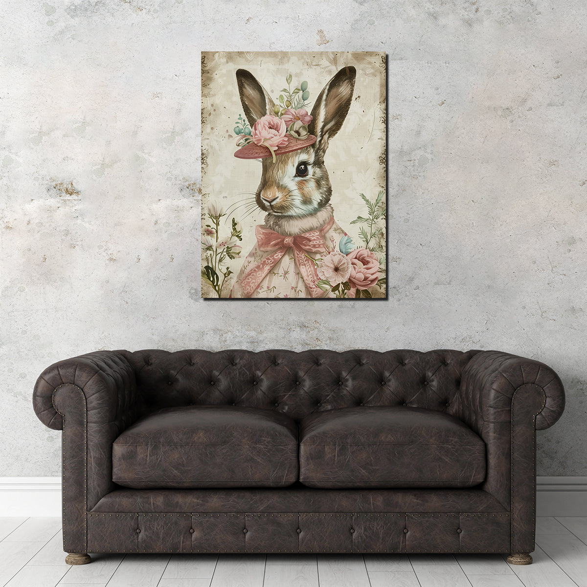 Adorable Rabbit Wearing Floral Hat Wall Art for Stunning Home Decor