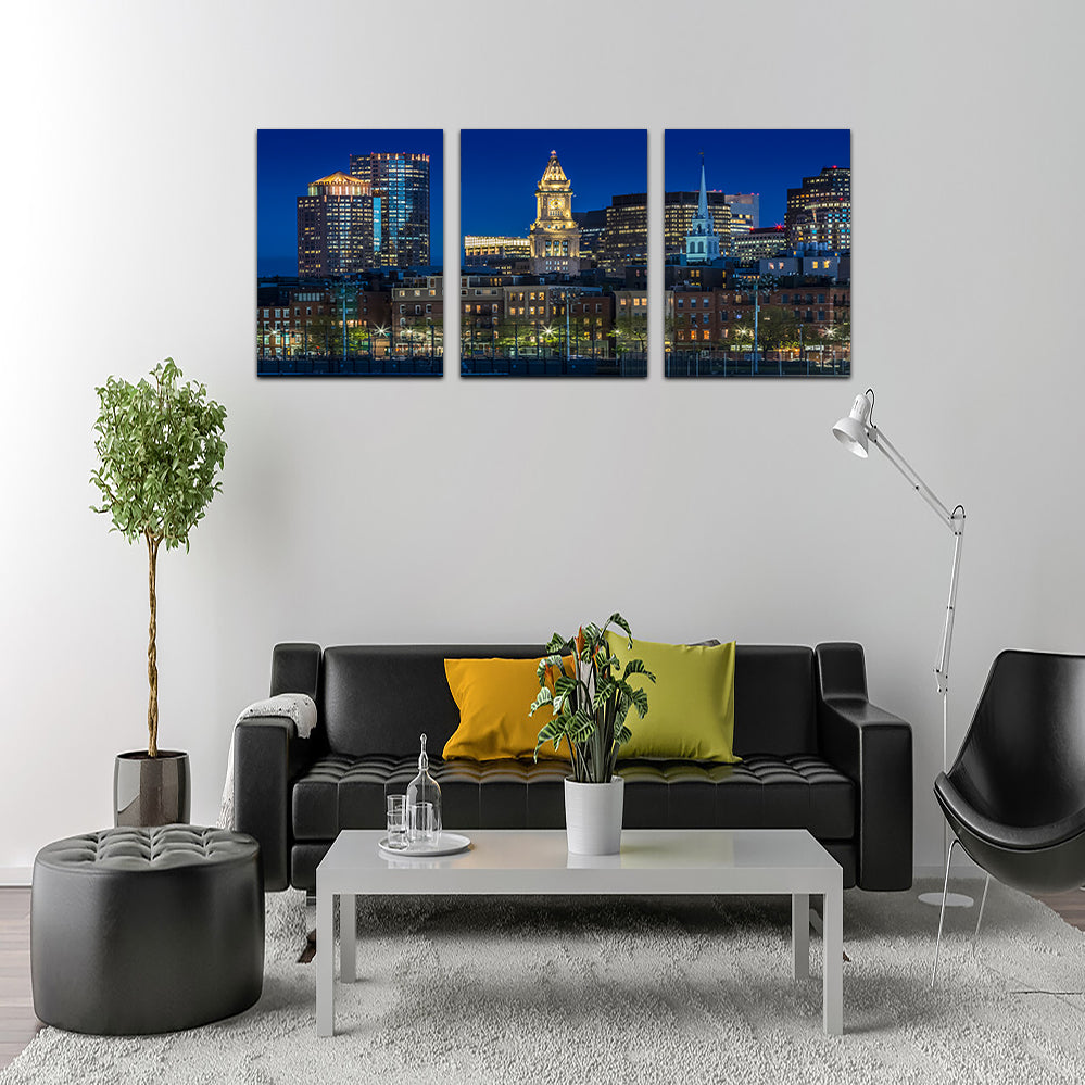 Stunning Boston Evening Skyline of North End & Financial District Wall Art for Your Home Decor