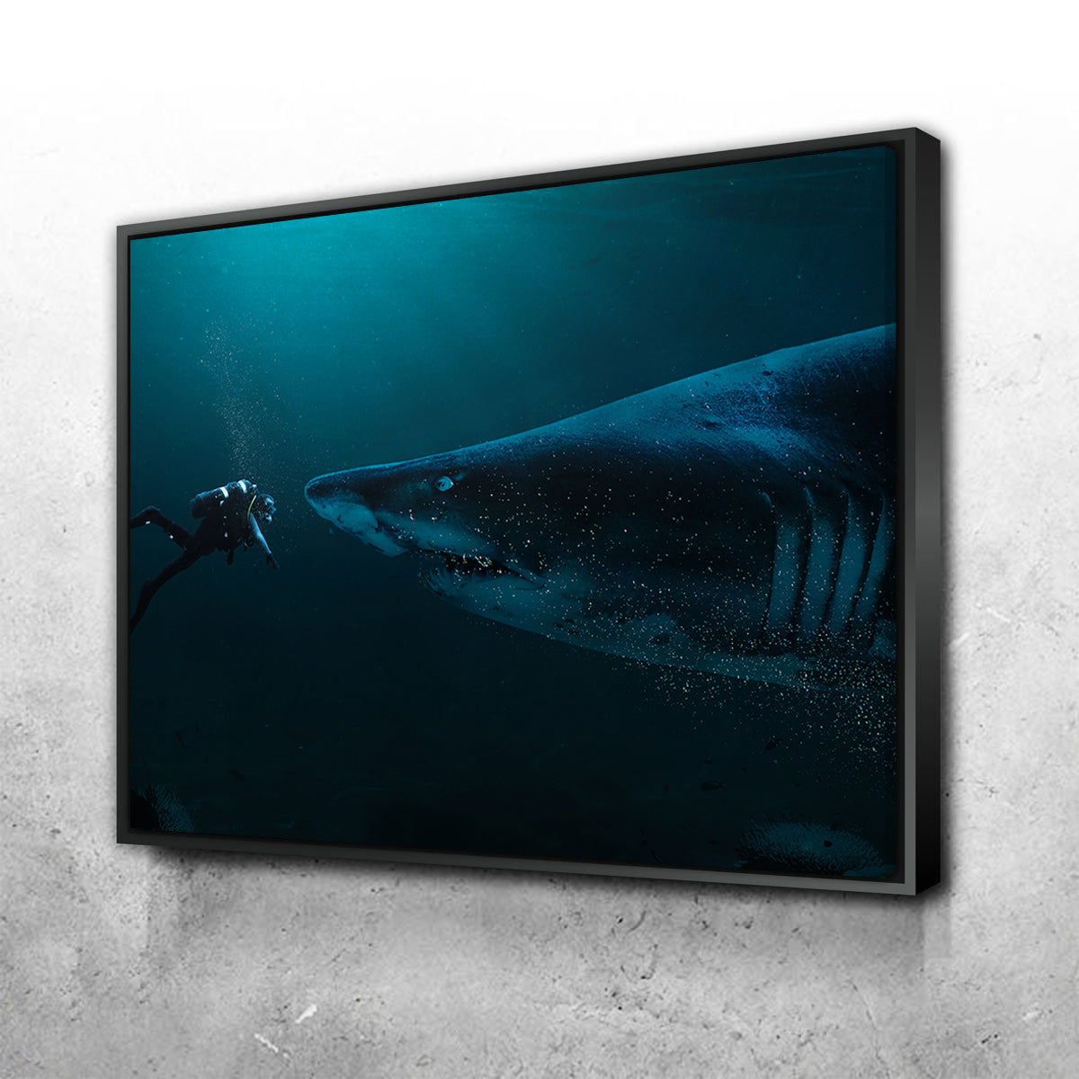 Stunning Diver and Shark Wall Art by Milos