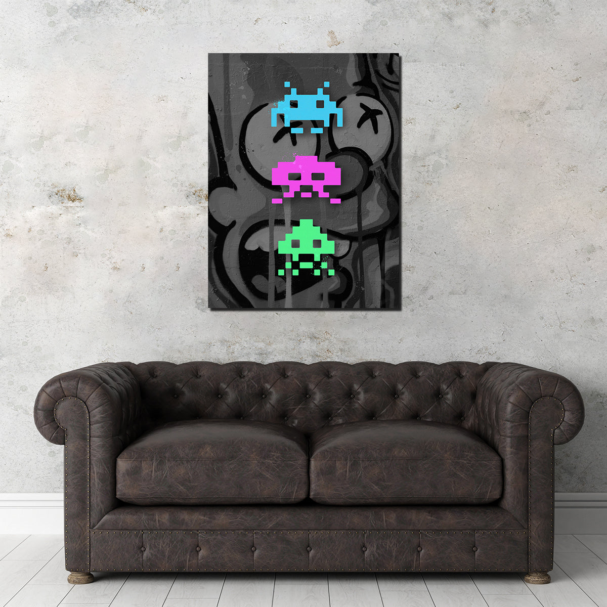 Stunning 3 Space Invaders Graffiti Wall Art by Stephen Chambers