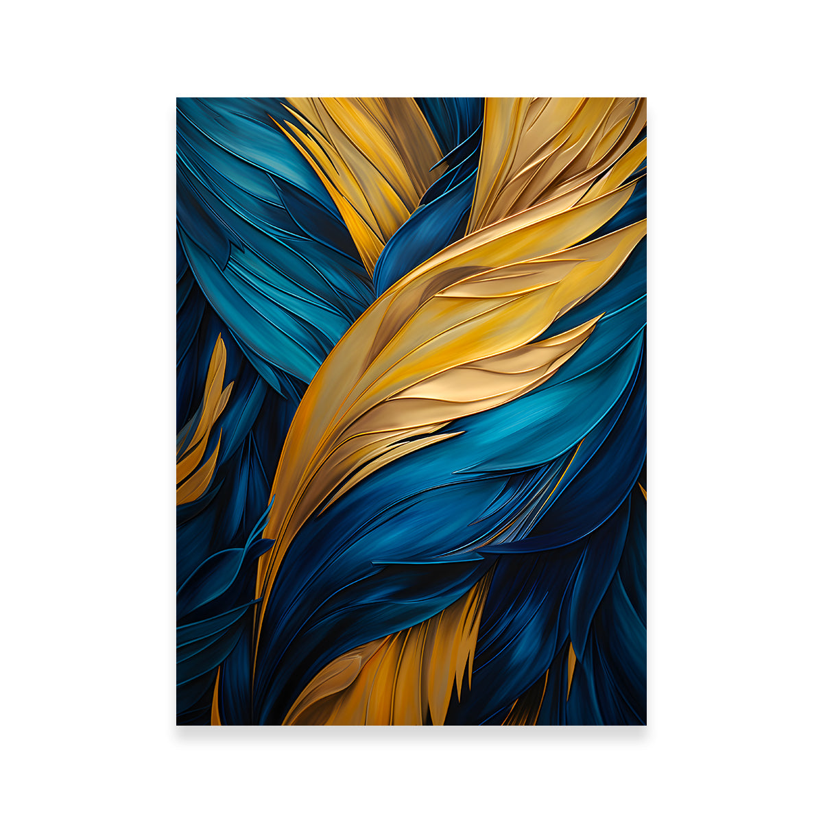 Stunning Abstract - Blue Gold Feather 4 Wall Art for Your Home Decor