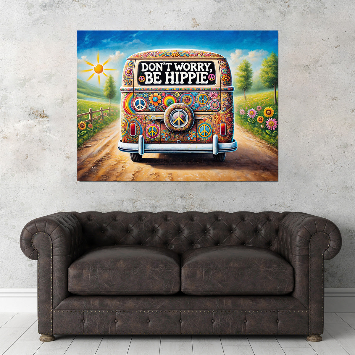 Stylish DON'T WORRY, BE HIPPIE Hippie Van Wall Art for Your Home Decor