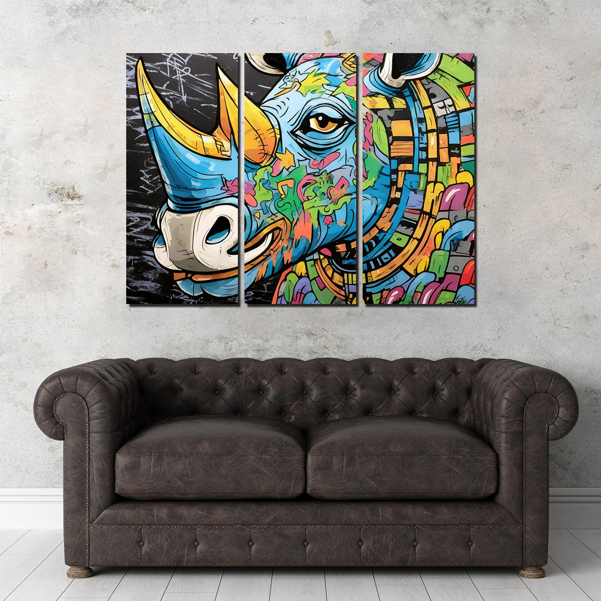 Stunning Rhino Graffiti Wall Art by Stephen Chambers