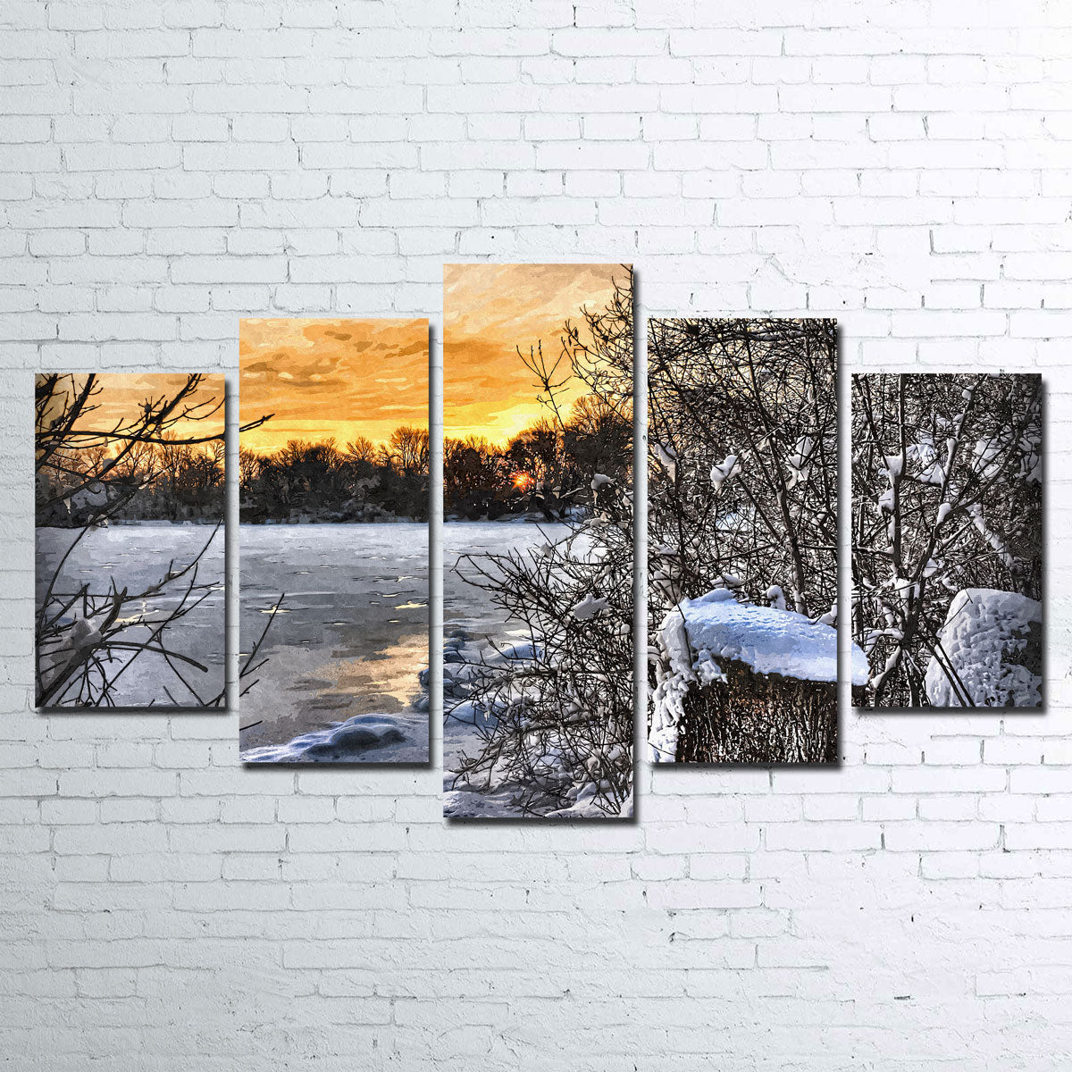 Stunning Frozen Lake At Sunset Wall Art by Denise Dundon