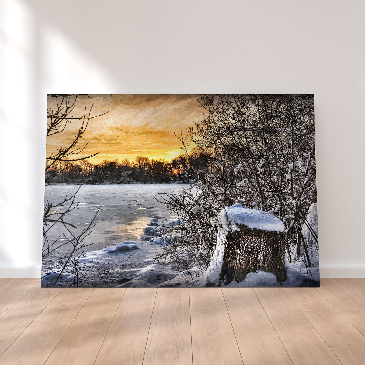 Stunning Frozen Lake At Sunset Wall Art by Denise Dundon