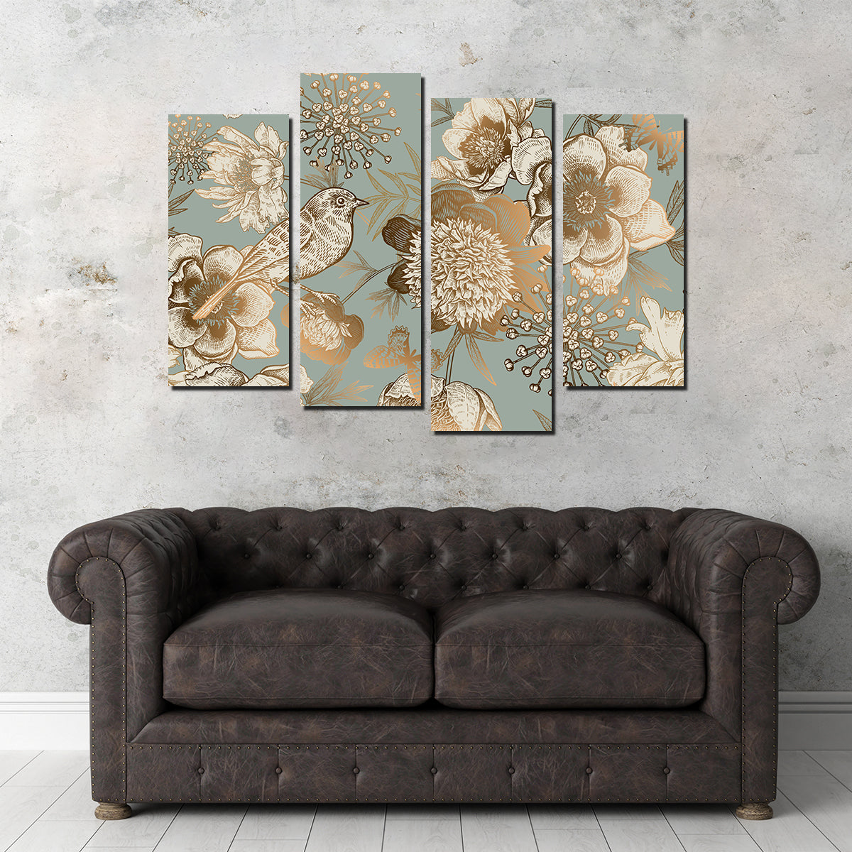 Exquisite Golden Flowers Pattern Wall Art for Stunning Home Decor