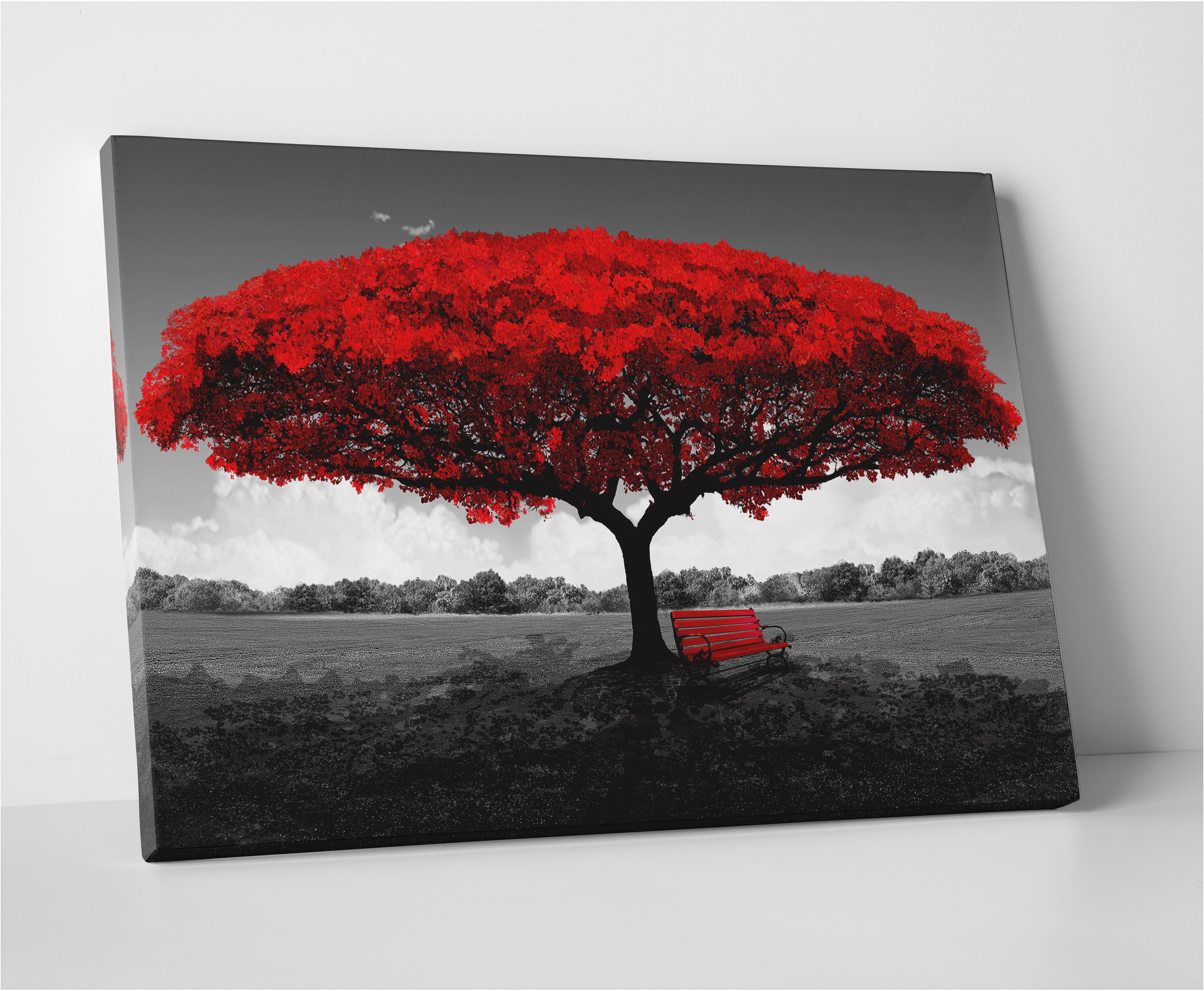 Vibrant Red Tree Panoramic Wall Art for Stunning Home Decor