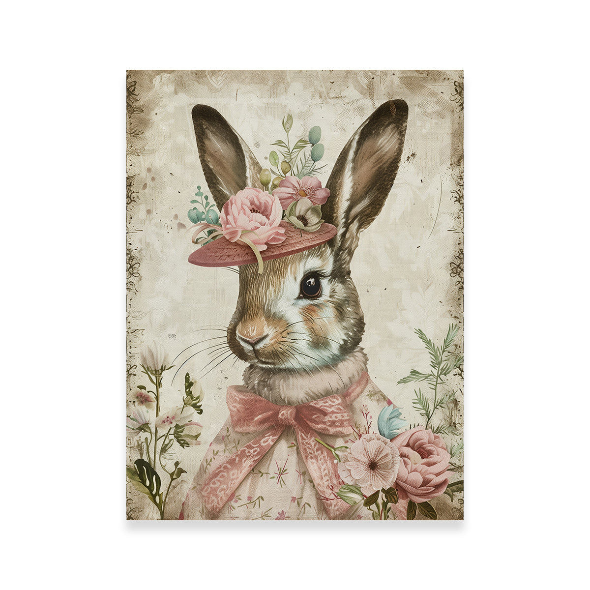 Adorable Rabbit Wearing Floral Hat Wall Art for Stunning Home Decor
