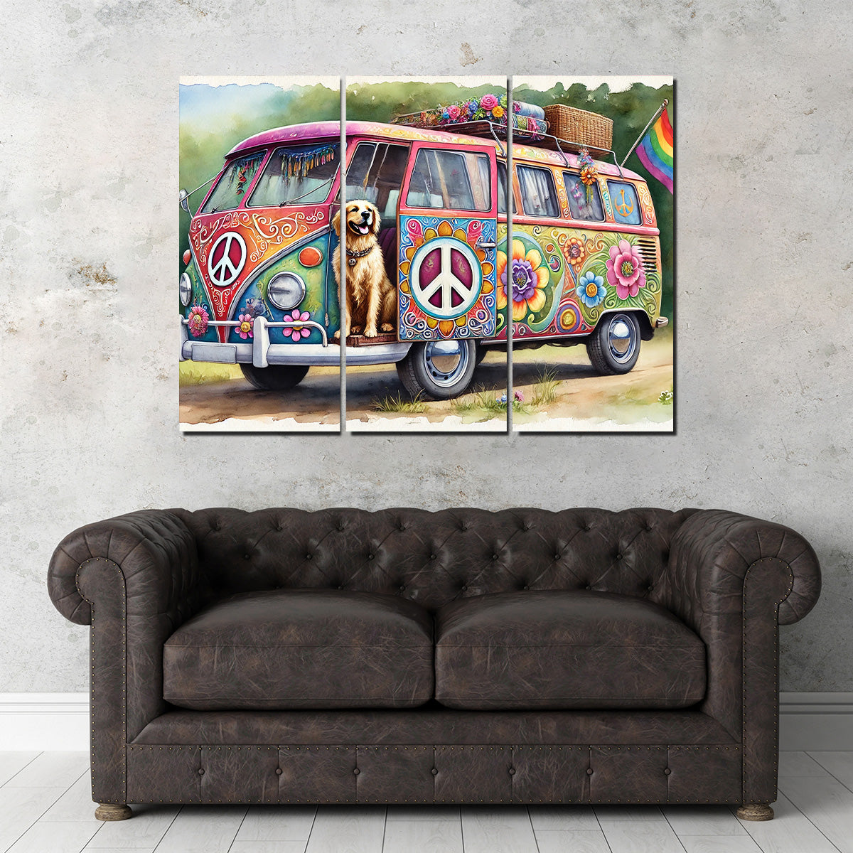 Charming Hippie Van with a Dog Wall Art for a Unique Home Decor