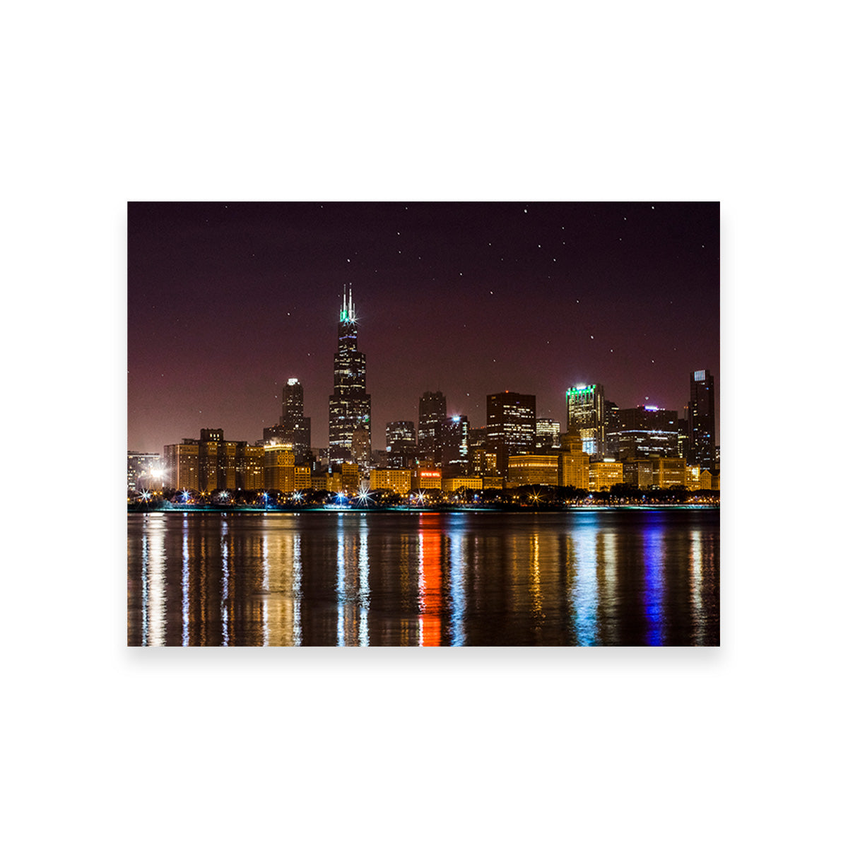 Stunning Chicago Skyline at Night Wall Art for Home Decor